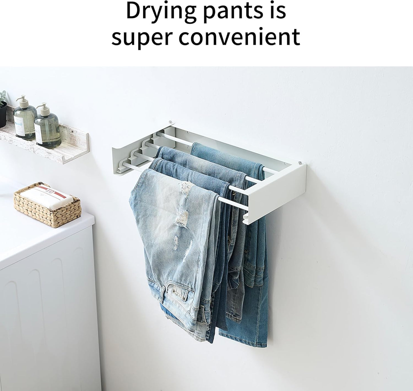 Clothes Drying Rack, Laundry Hanger Dryer Rack, Wall Mounted Drying Rack for Laundry, Foldable Drying Rack Indoor Outdoor, 19.7" Wide, 4 Aluminum Rods, 40 lb Capacity (White 19.7")