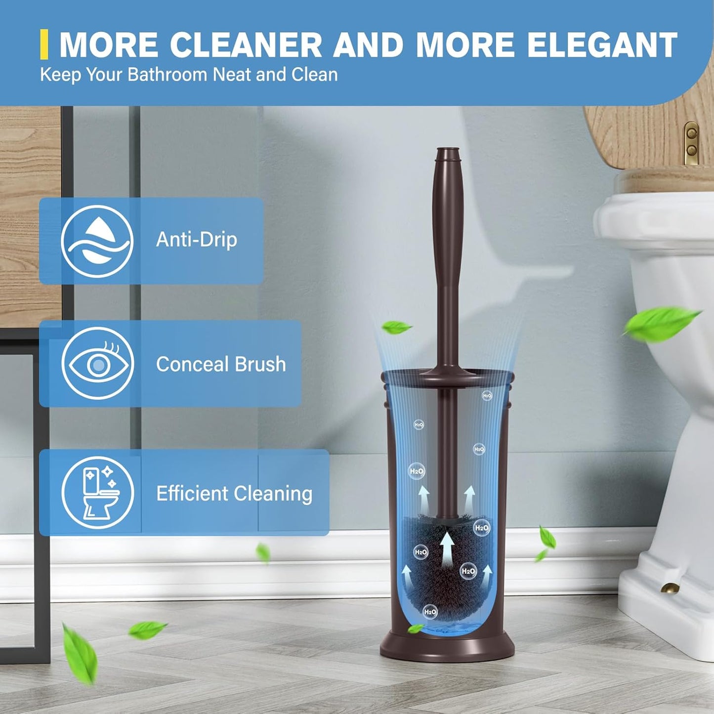 UPTRONIC Toilet Brush, Aluminum Alloy Toilet Brush and Holder Set with Extra Long Handle Durable Bristles Toilet Bowl Brush and Covered Holder for Toilet Scrubber for Bathroom Cleaning