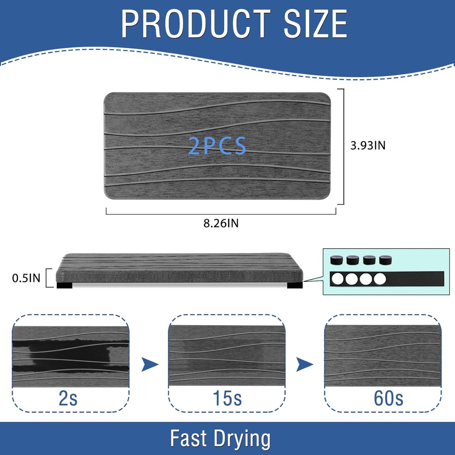 2PCS Water Absorbing Stone Tray, Fast Drying Stone Sink Tray, Water Absorbent Diatomite Trays, Stones Soap Trays, Diatomite Coasters for Kitchen Sink Bathroom Counter, Hand Soap Dish & Holders