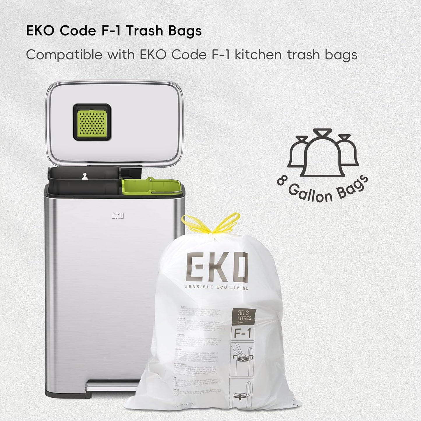 EKO Madison Brushed Stainless 25L+20L Dual Compartment Step Trash Can with Inner Liner, Recycling Bin, Soft-Close Lid, Fingerprint-Resistant Finish, and Durable Stainless Steel for Home and Office