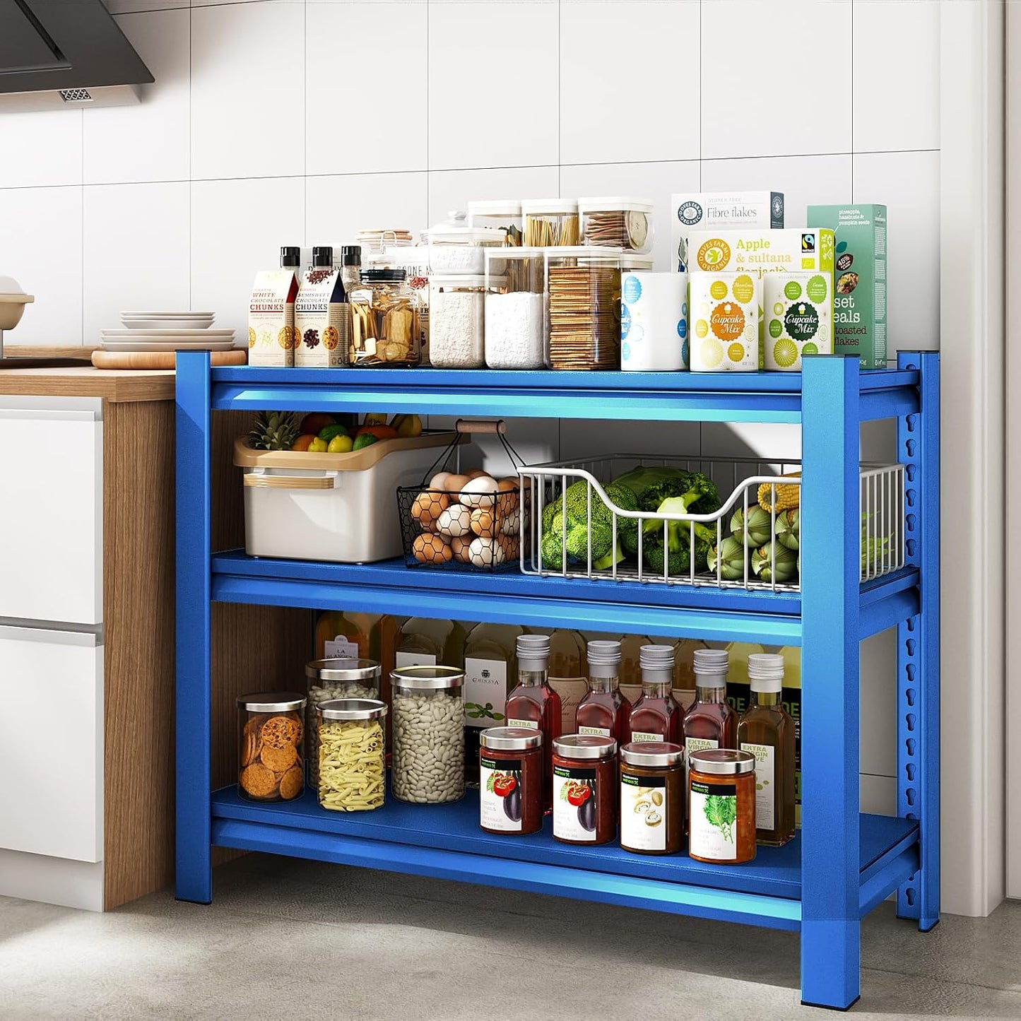 40" W Garage Shelving Heavy Duty,1500LBS Loads Adjustable Garage Storage Shelves,3-Tier Metal Storage Racks and Shelving Units, Utility Rack Shelves,40”W x 18”D x 36”H,Blue