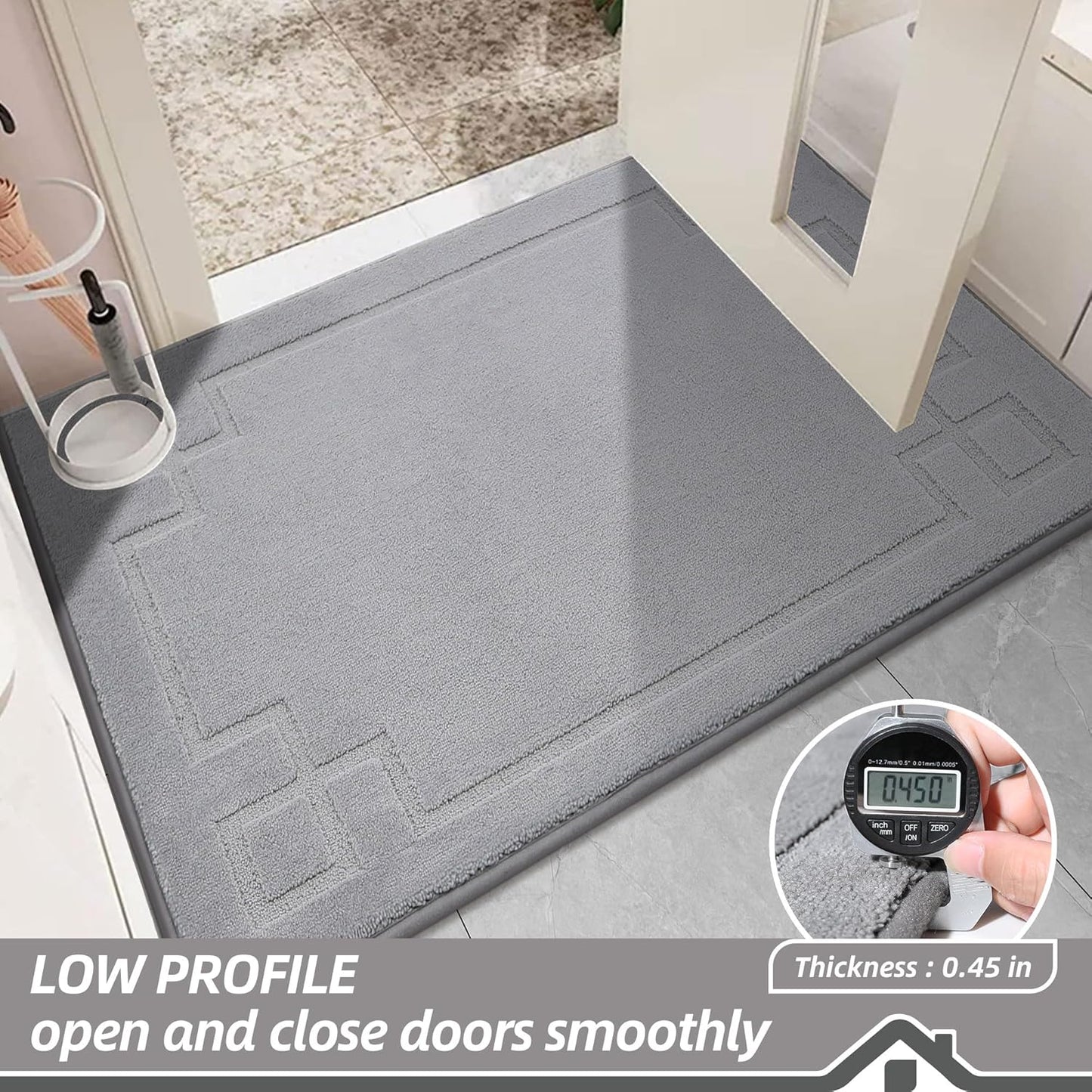 BEQHAUSE Door Mat 24" x 60", Non-Slip Door Mats Indoor Entryway Rugs Washable Low-Profile Absorbent and Stain Resist Floor Mats, Dog Door Mat for Front Back Door, Muddy Wet Shoes & Paws, Light Grey