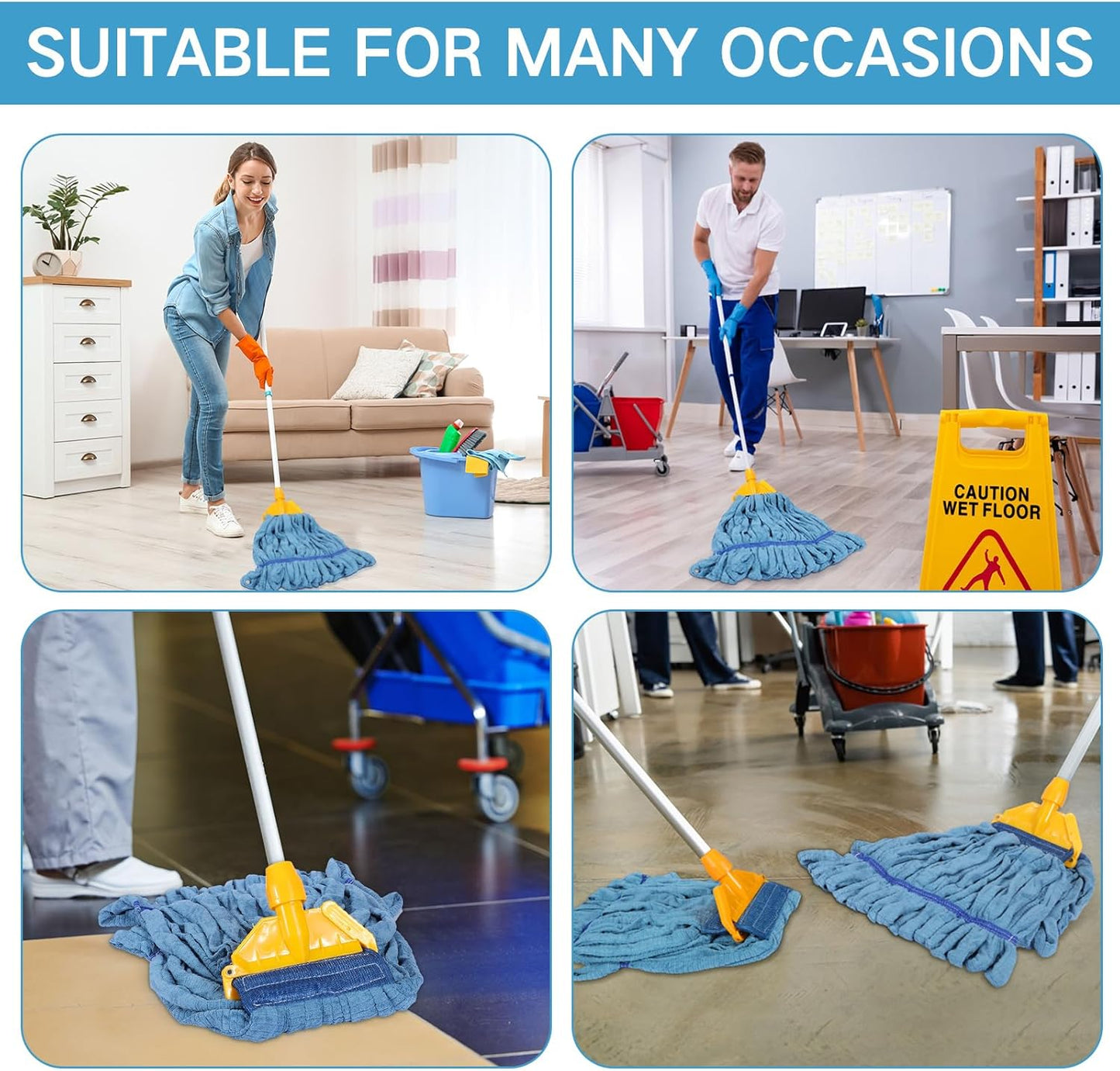 Lallisa 10 Pcs Commercial Mop Head Replacement Tube Microfiber Mop Heads for Floor Cleaning Industrial Mop Heads Looped End Wet Mop Head Refill for Home Commercial Industrial Use (Blue,18 oz)