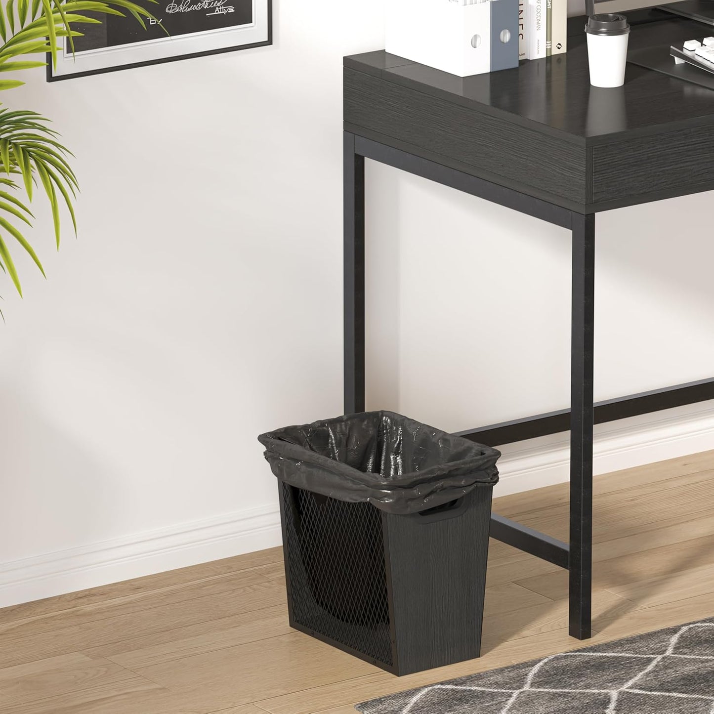 Piskyet Black Office Trash Can for Near Desk, 4.5 Gallon Unique Wood Bedroom Garbage Can,Vintage Wastebasket with Handle, Decorative Trash Can for Home Office,10.8" L x 7.8" W x 11.8" H