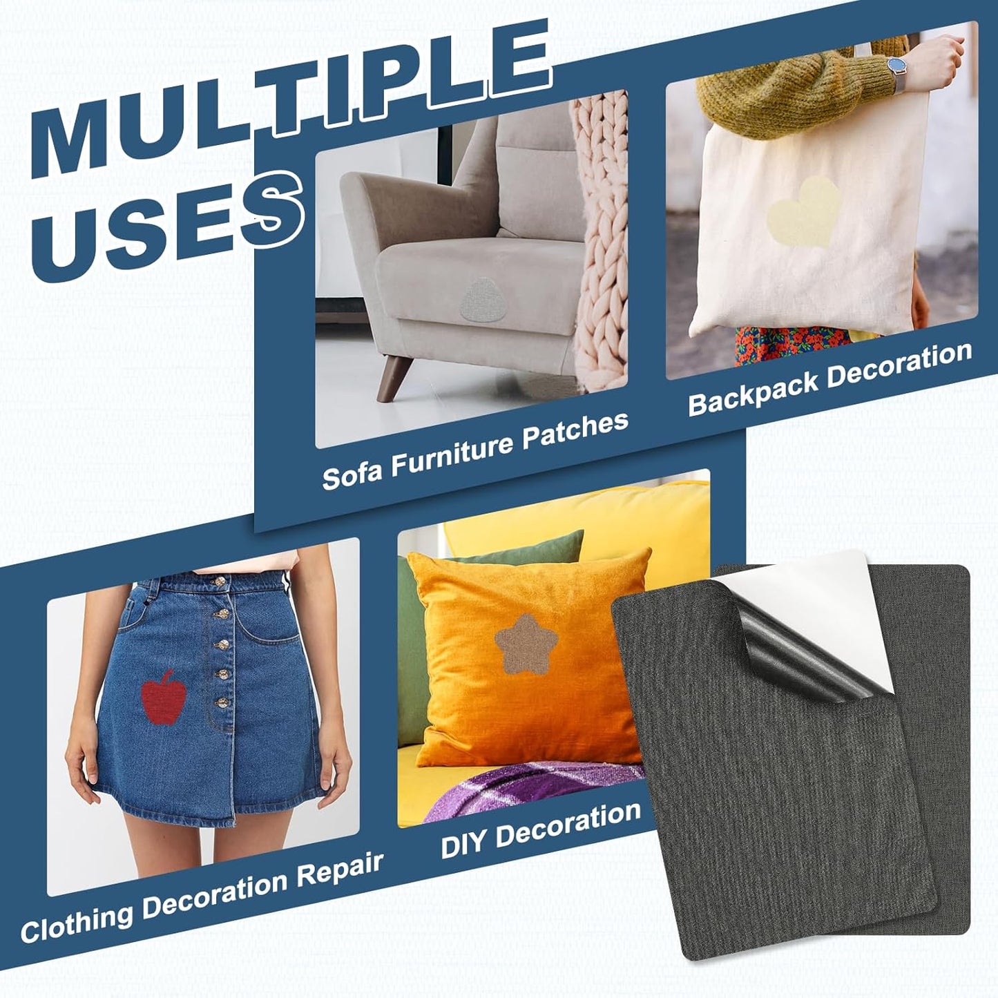 PATIKIL 8x11 Inch Linen Repair Patches, 2Pcs Self-Adhesive Fabric Patch for Sofas Tote Bags Furniture Car Seats Clothes Tents, Gray