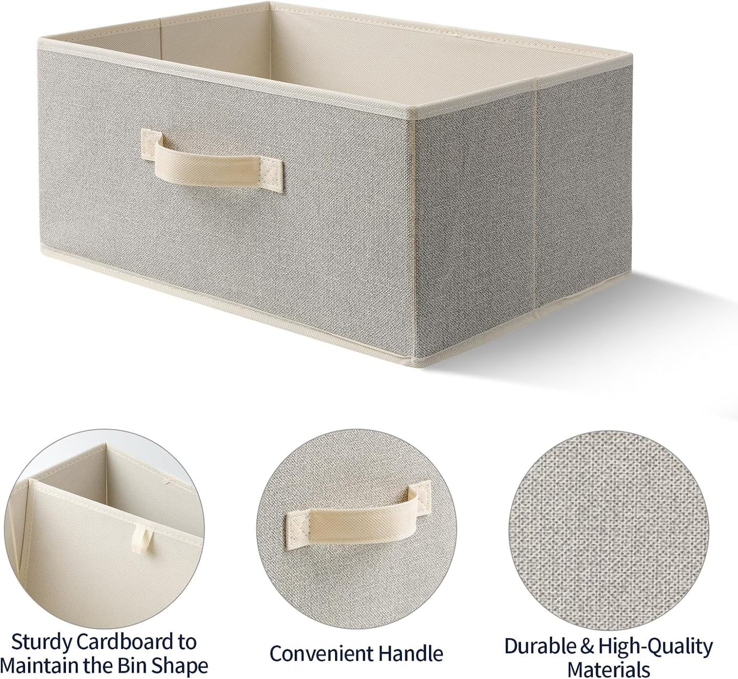 Storage Baskets, 15.7 Inch Woven Fabric Bins, Storage Cubes with Reinforced Handles, Organizer Bins for Closet Shelves, Foldable, Clothes. (2PCS/Beige-15.7*11*7.8inch)