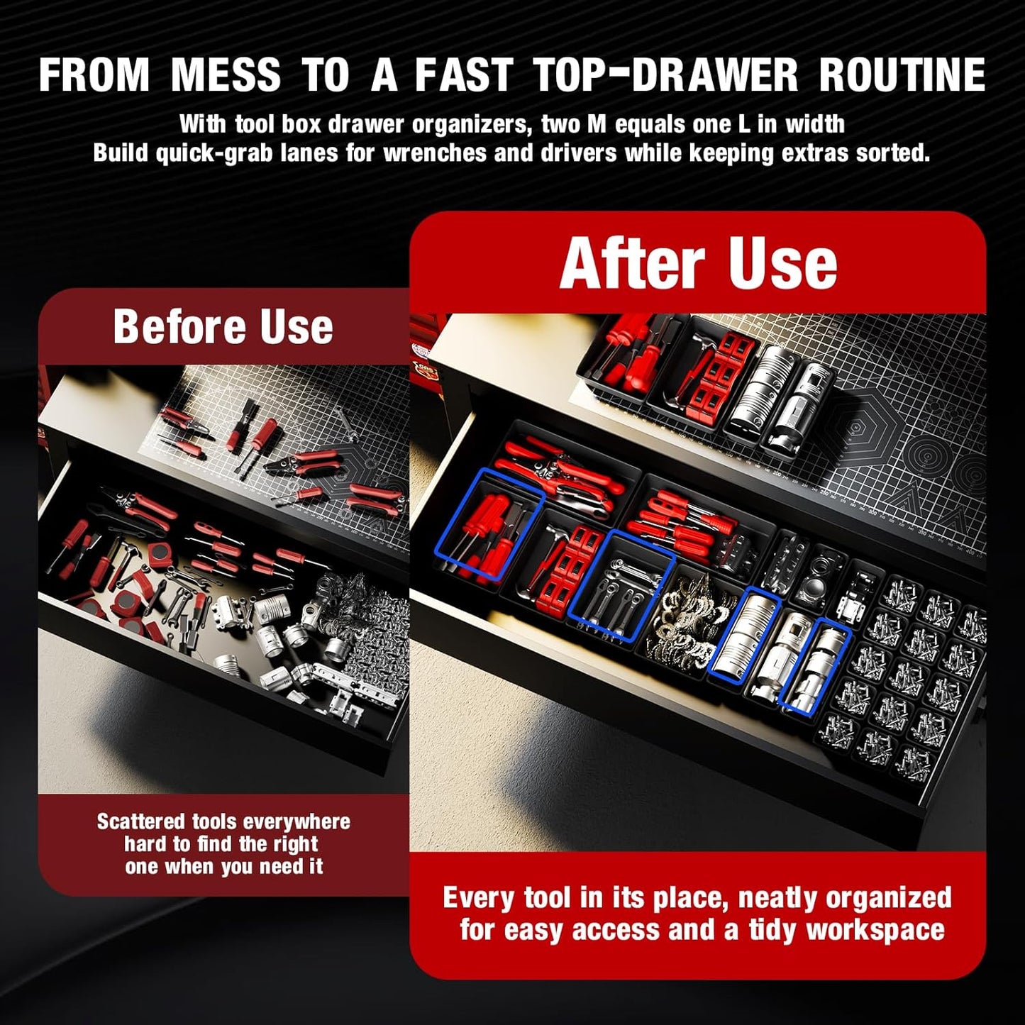 10 PCS Tool Box Drawer Organizers, Large & Medium Tool Trays for Tool Box Organization, Tool Organizers and Storage for Garage and Rolling Tool Chest