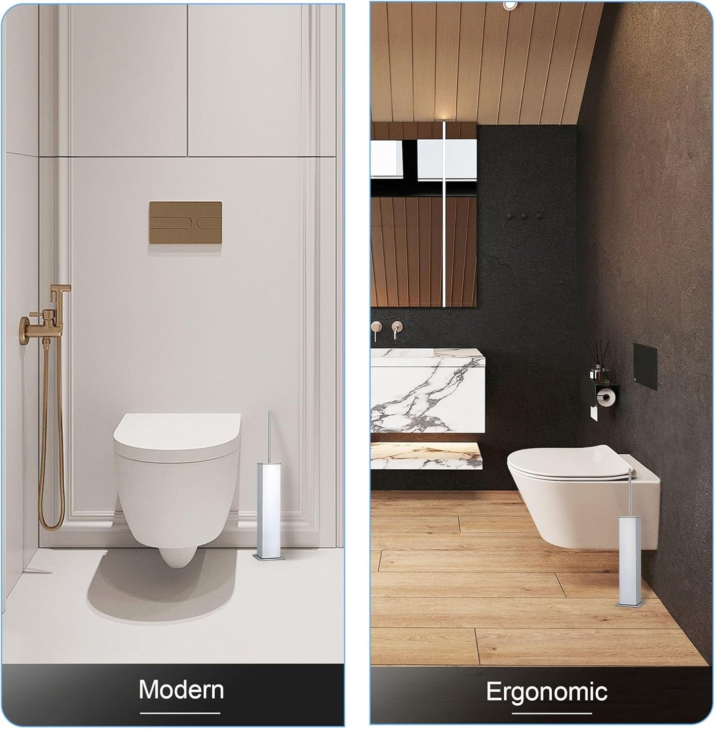 BVL Toilet Brush and Holder Set Chrome Stainless Steel 304 Square Freestanding Toilet Brush for Bathroom