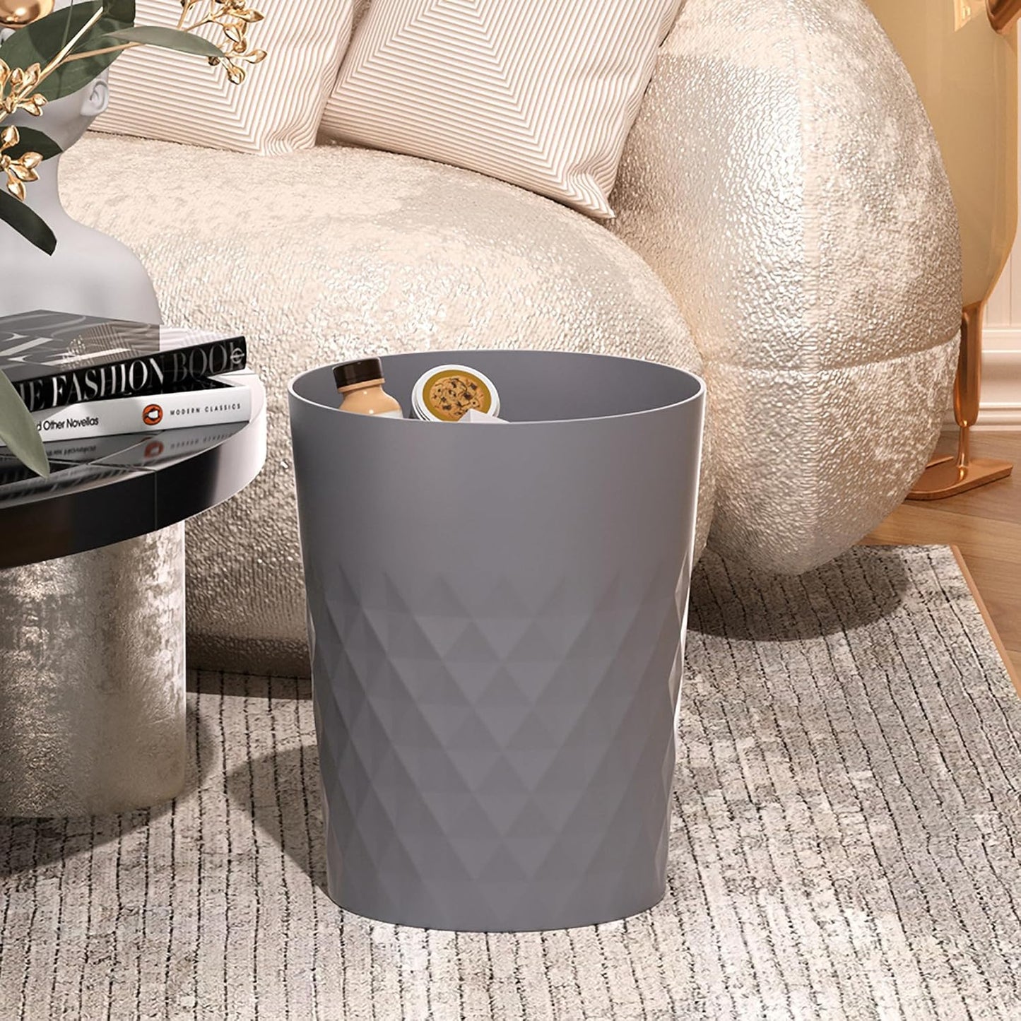 1.8 Gallon Small Trash Can 2 Pack Bathroom Garbage Can Waste Basket Recycling Bin for Dorms Bedrooms Offices Kitchens, Grey