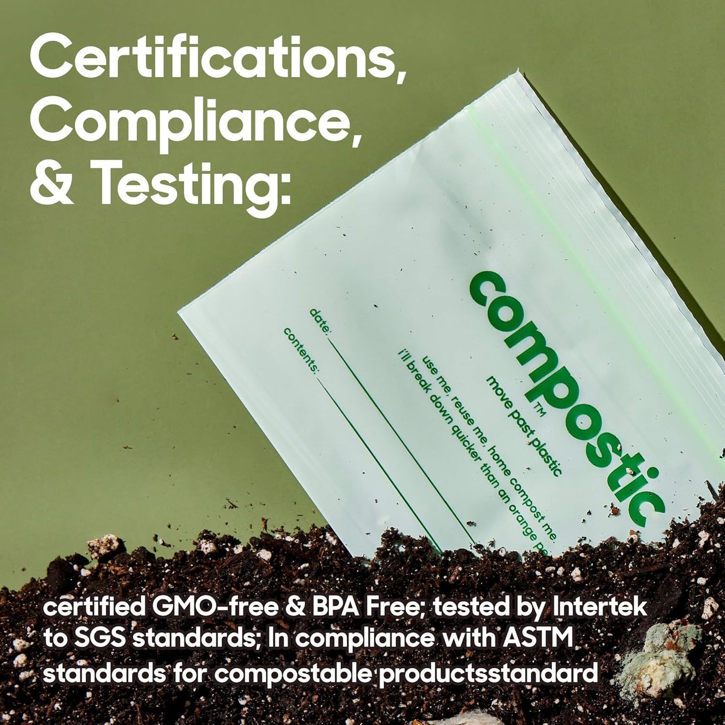 Compostic Home Compostable Resealable Snack Bags (6"x 3.5"), Microwave & Freezer Safe, Organic Food Storage Container, 30 Count (Pack of 2)