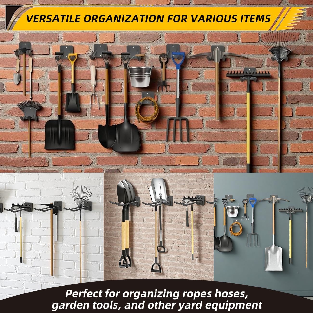 Garage Storage Hooks Heavy Duty Steel Tool Organizer Wall Mount Hangers Hooks Racks for Ropes Hoses and Garden Yard Tools Organization Holder Bulk Items Hanging Tool 9 Inch 4 Pack Holds 280 Pounds