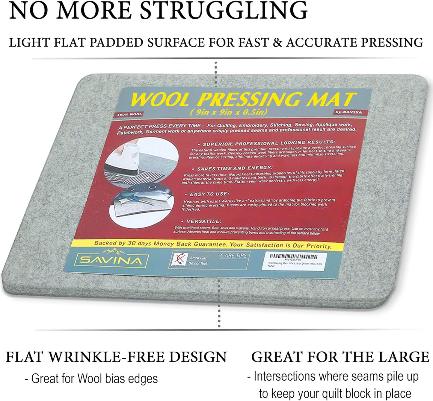 Wool Pressing Mat - 9" x 9" Quilting Ironing Pad - 100% New Zealand Felted Wool Iron Board for Quilters, Great for Quilting & Sewing Projects by Savina