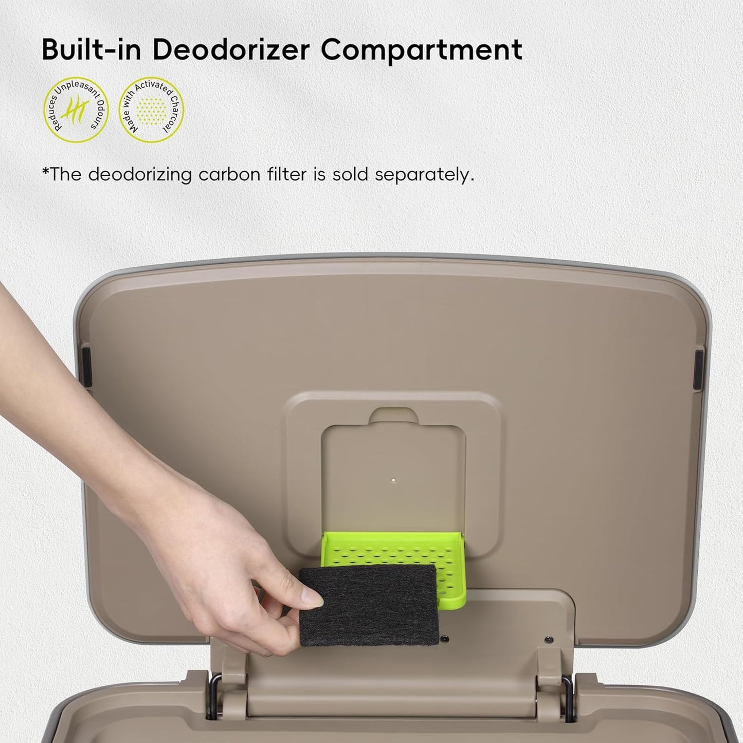 EKO Hudson Matte Stainless 50 Liter/13.2 Gallon Step Trash Can with Rear Trash Bag Storage Compartment