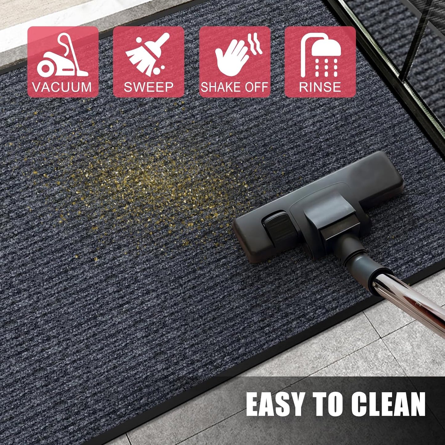 Kuyal Front Door Mat, 3'x6' Indoor Outdoor Entrance Mat, Commercial Floor Mats Inside Outside Entrance, Heavy Duty Durable Welcome Mats, Rubber Backing Non Slip Outdoor Mats for Entryway,Dark Gray