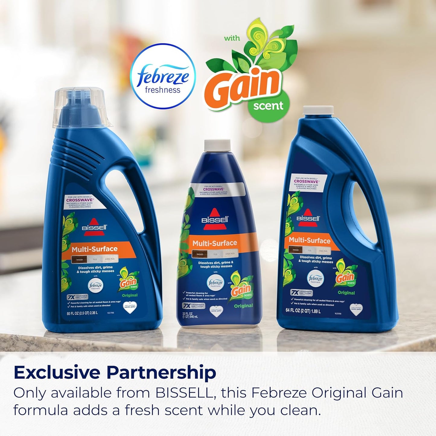 Bissell® Multi-Surface with Febreze + Gain, 3445G, 80 oz, Safe of Sealed Hard Floors and Area Rugs, Dissolves Dirt, Grime, and Tough Sticky Messes, Febreze Original Gain Scent