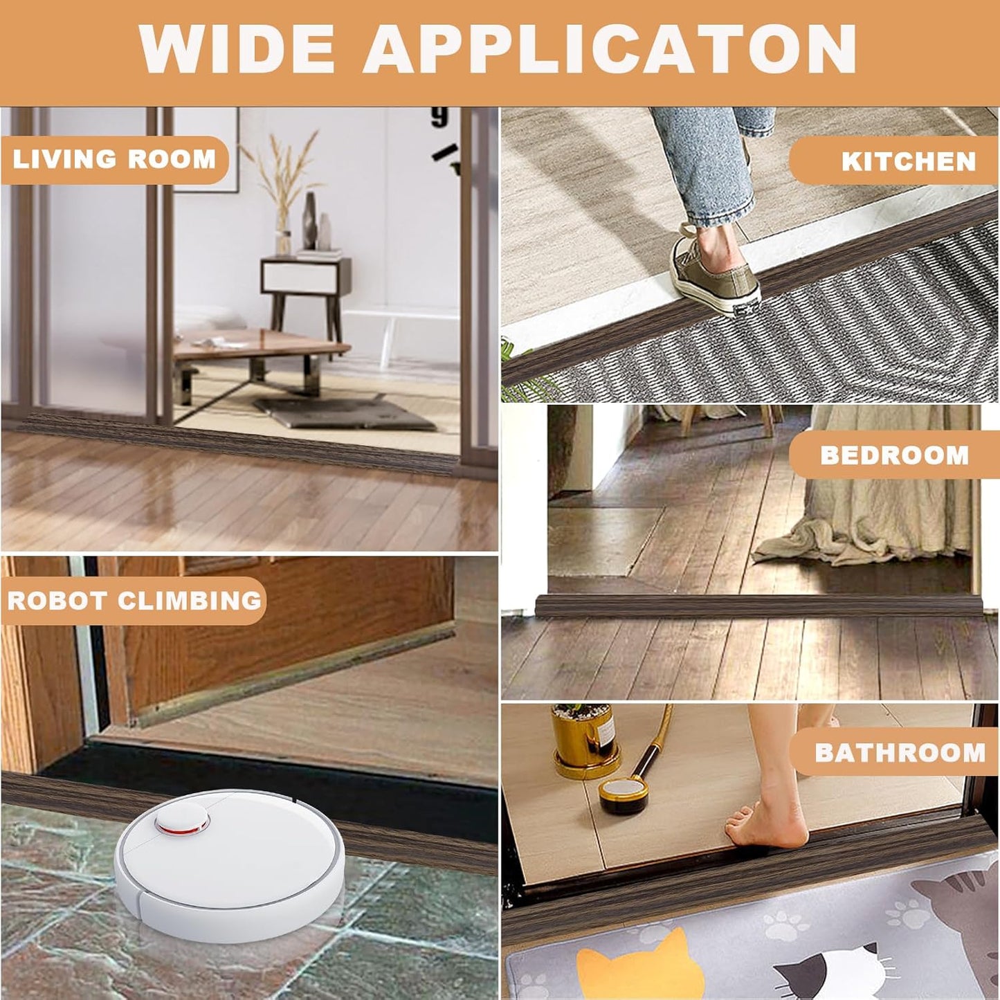 Vinyl Door Threshold Flooring Transition Strip Self Adhesive Carpet Edging Strip for Laminate Doorway Edge Threshold from 2/5" to 3/5" (Grayish Brown Wood Grain, 3.3 Ft)