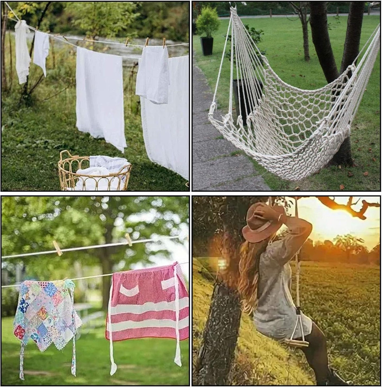 ZOENHOU Cotton Rope, 328 Feet, White, Natural, Clothesline, Strong, Laundry Line, DIY Crafts, Art Projects, Garden Decor