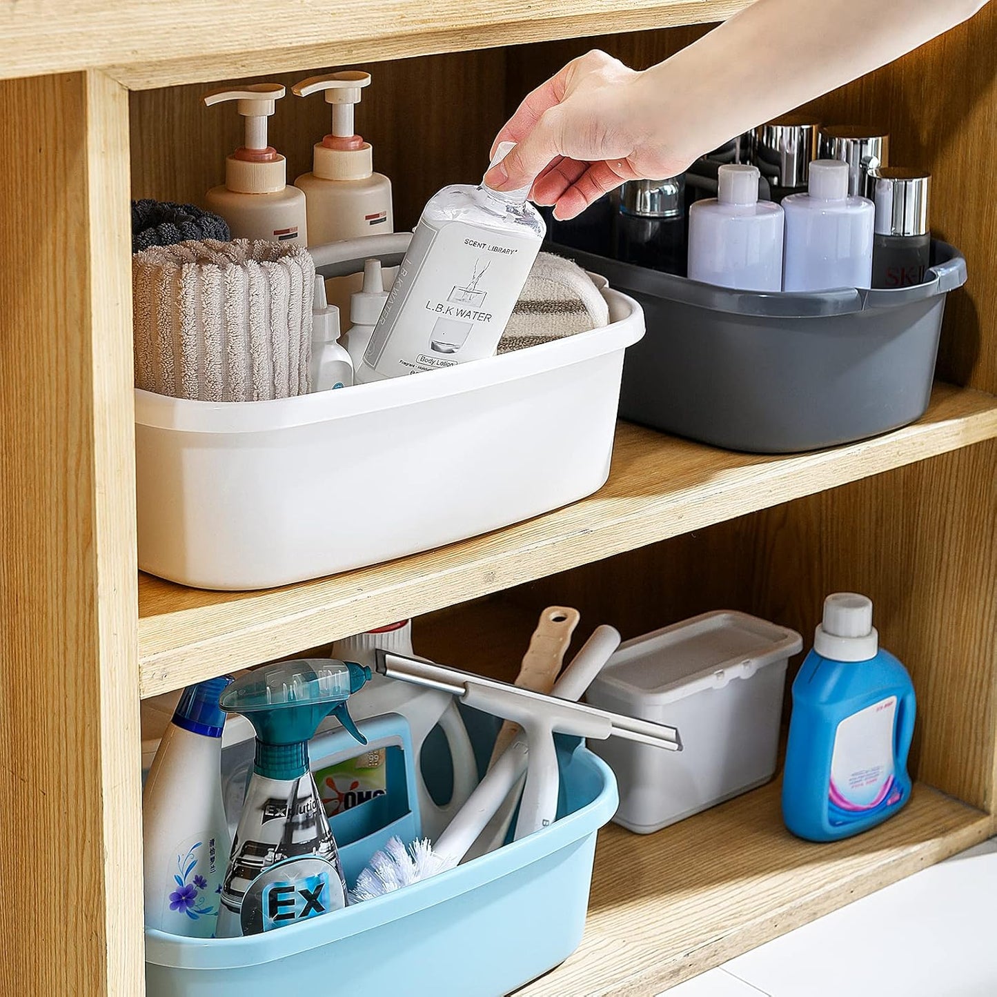 2 Pack Multi-Purpose Plastic Cleaning Caddy with Handle, Shower Caddy Organizer/Storage Basket/Totes Portable for Bathroom Supplies, Cleaning Products, Under Sink Tool, Housekeepers (Blue2)