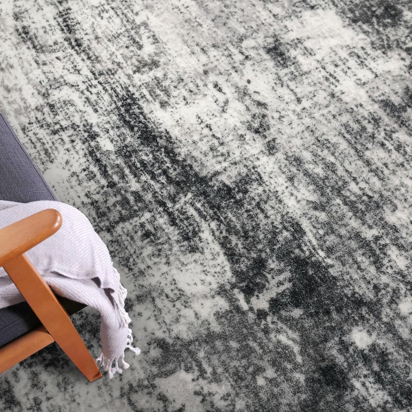 IOHOUZE Abstract Runner Rug 2x10 Ft Washable Runners for Hallways, Non Slip Kitchen Runner Printed Faux Wool Entryway Runner Indoor, Modern Abstract Floor Carpet for Hall Kitchen, Black Gey