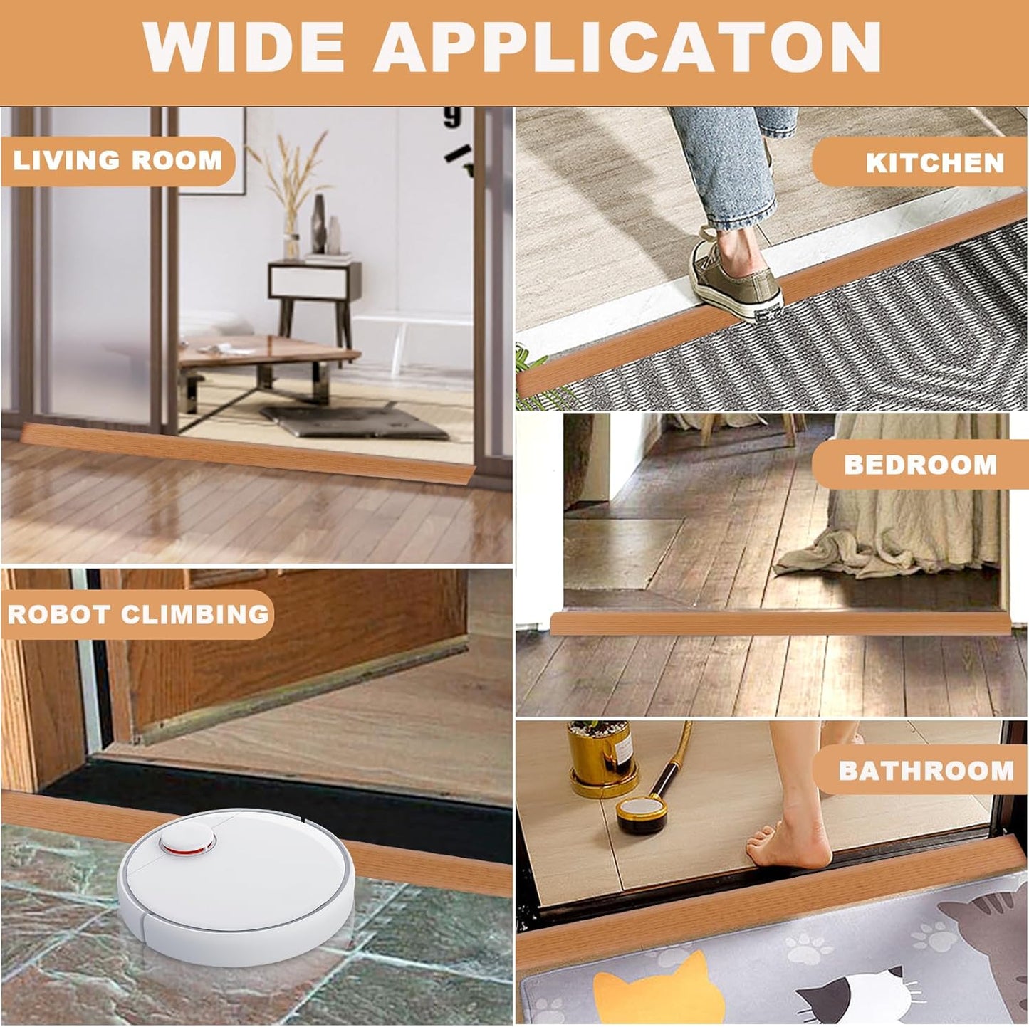 Vinyl Door Threshold Flooring Transition Strip Self Adhesive Carpet Edging Strip for Laminate Doorway Edge Threshold from 2/5" to 3/5" (Yellow Wood Grain, 6.6 Ft)