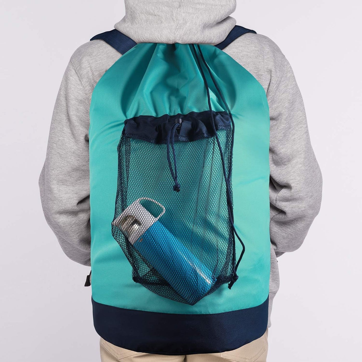 Dalykate Laundry Backpack with Shoulder Straps and Mesh Pocket Durable Nylon Clothes Hamper Bag with Drawstring Closure for College, Travel, Laundromat, Apartment