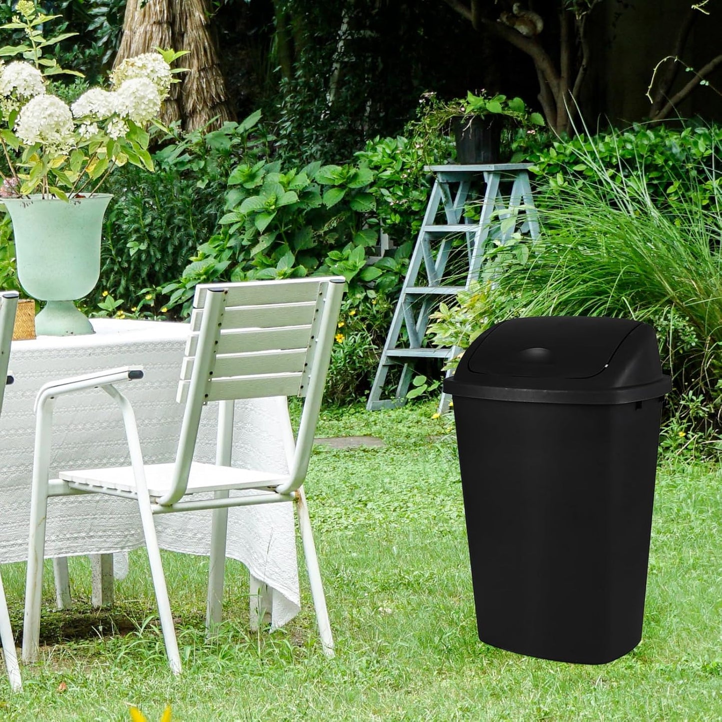 Bringer Black 13 Gallon Kitchen Trash Can with Swing Lid, Plastic Swing Top Tall Garbage Can, 4-Pack