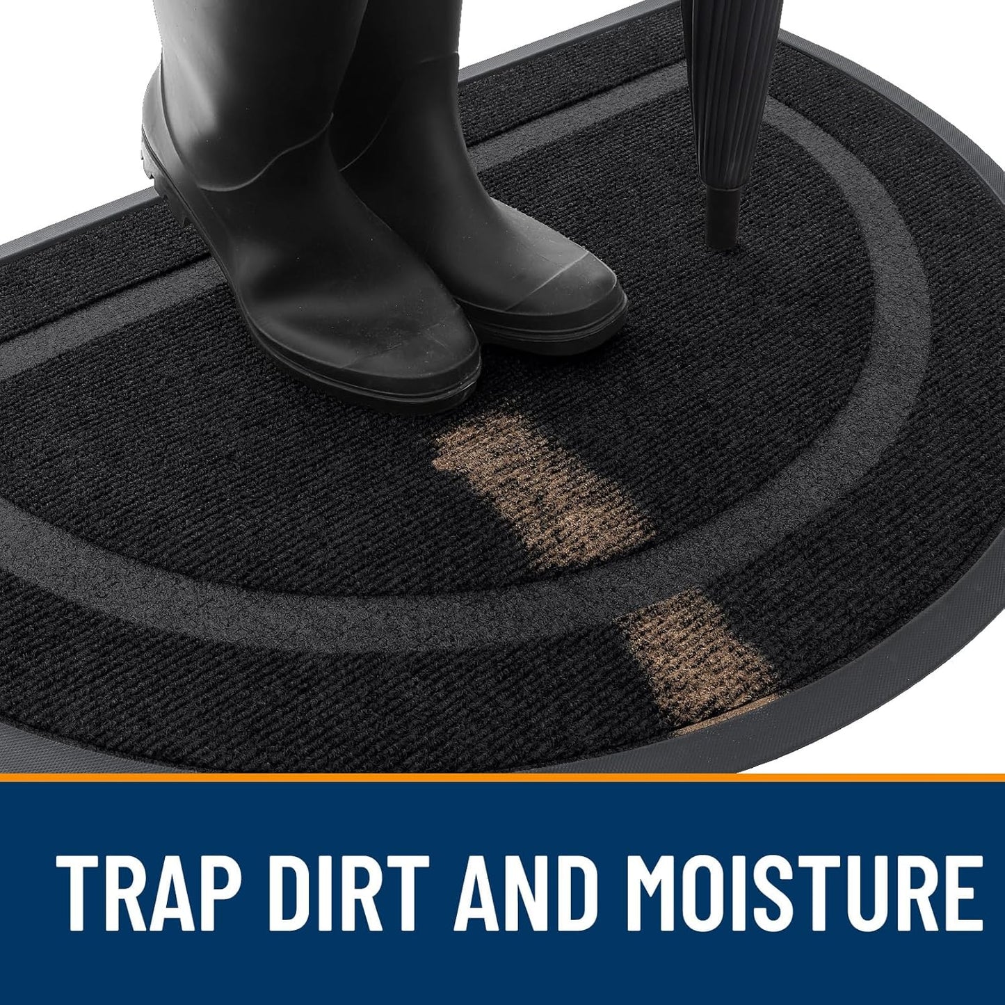 OLANLY Half Circle Door Mat Indoor Outdoor Entrance Welcome, Waterproof All-Season, All-Weather Doormat, Sturdy Natural Rubber, Low Profile, Easy Clean Patio Porch Entryway Mat, 36x24, Black