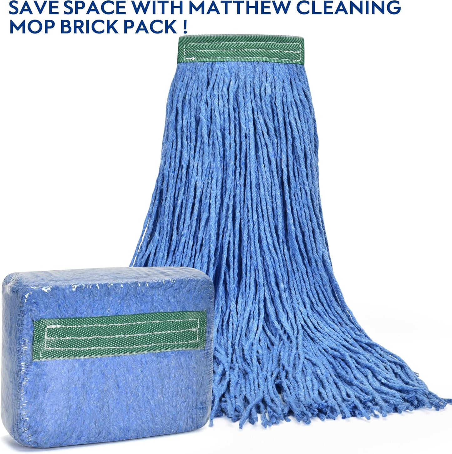 Matthew Cleaning 24oz 3Pack Cotton Floor Mop,Cotton Looped-Open String Heavy Duty String Refills, Universal Headband Blend ,Mop Head Replacement for Home, Industrial and Commercial Use(Blue)
