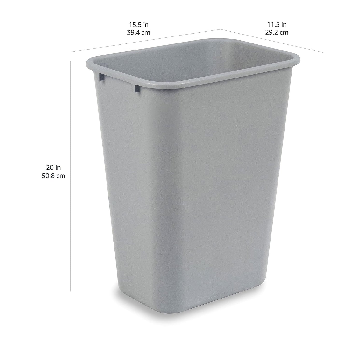 Amazon Basics Rectangular Commercial Office Wastebasket, 10 gallon (Pack of 2), Grey (Previously AmazonCommercial brand)
