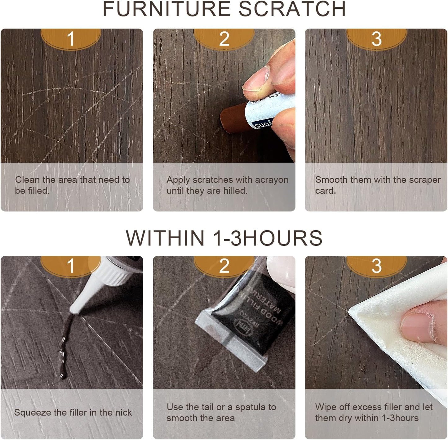 Multi-Color Wood Filler Kit | Professional Repair for Furniture & Flooring | Non-Toxic Fast-Drying Putty (Tools Included)