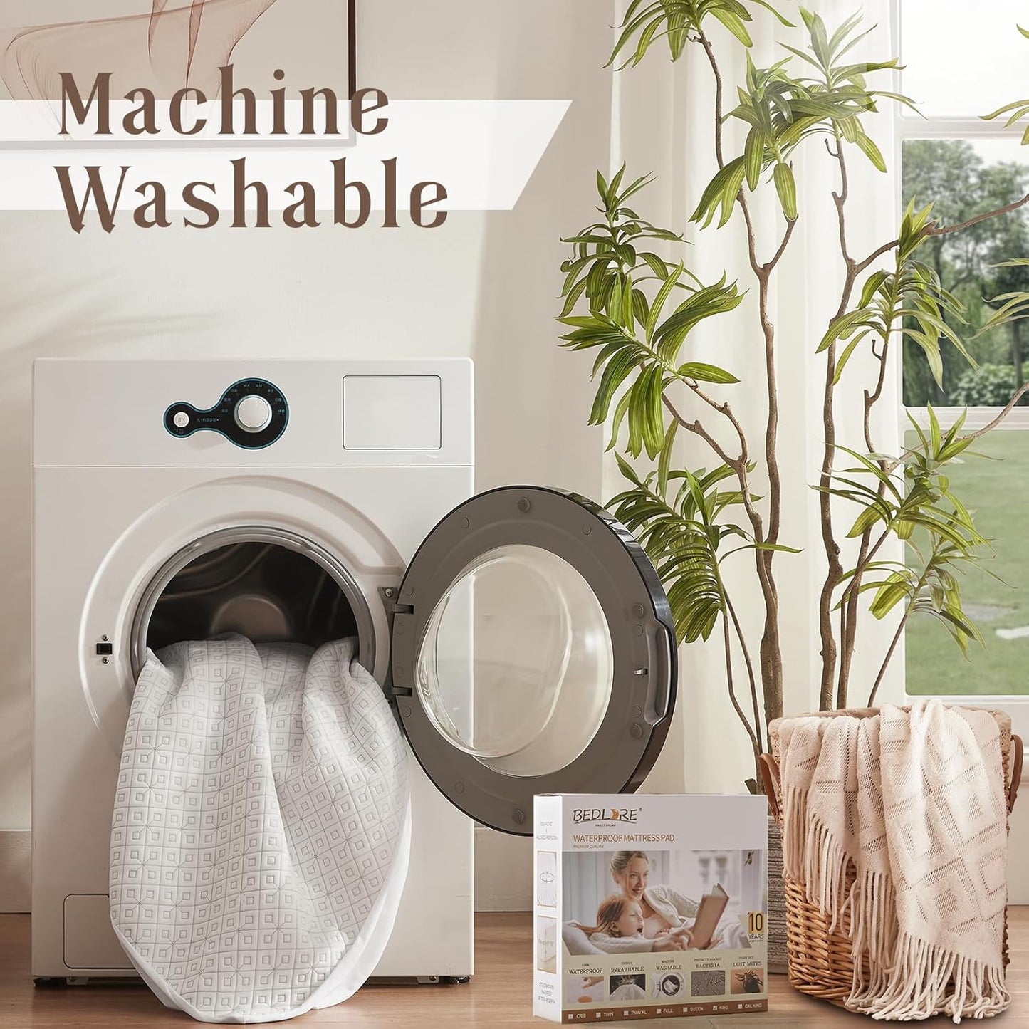 BEDLORE King Mattress Protector, Waterproof Noiseless Mattress Cover with Deep Pocket for 6-18 inches Mattress, Soft Breathable Mattress Pad Machine Washable (White)