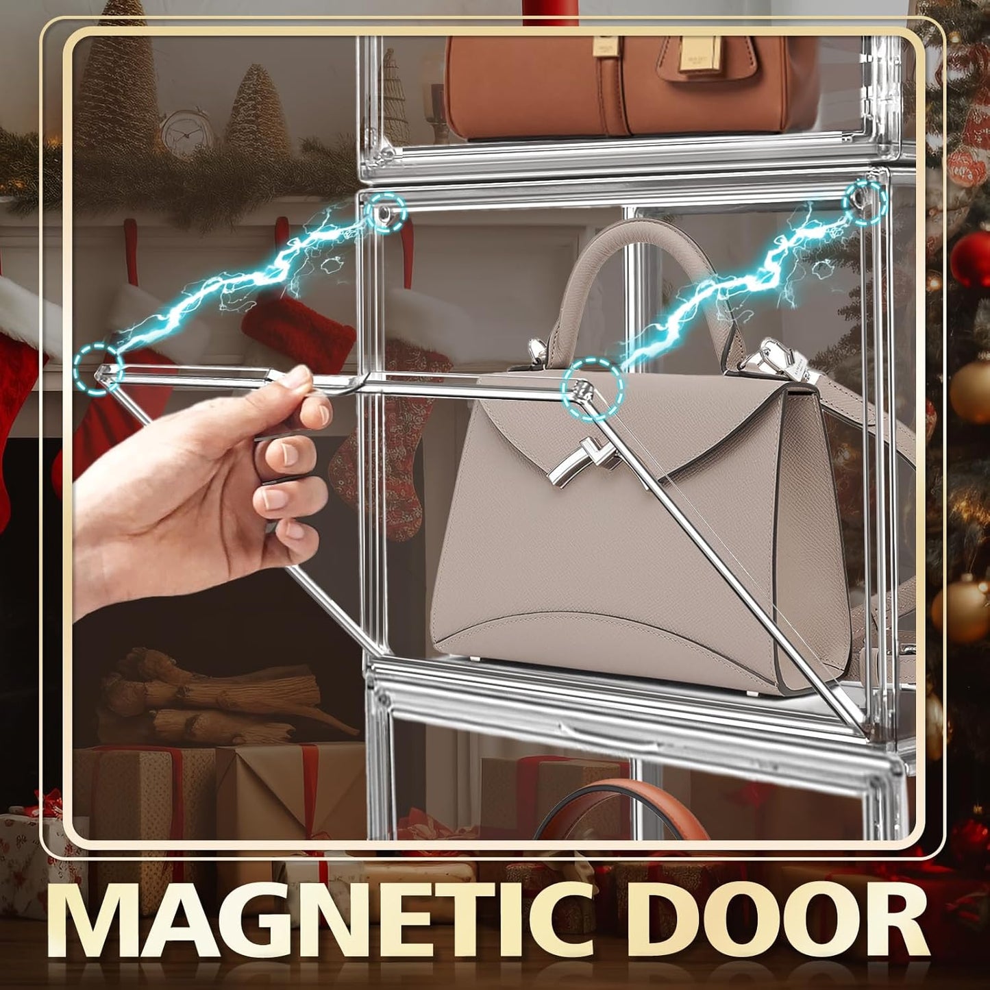 10 Pcs Clear Purse Storage Boxes, Plastic Shoe Boxes Stackable Acrylic Display Case Shoe Organizer with Magnetic Lid, Acrylic Display Box for Collectibles,Purse Organizer,Handbag,Shoes Size 14