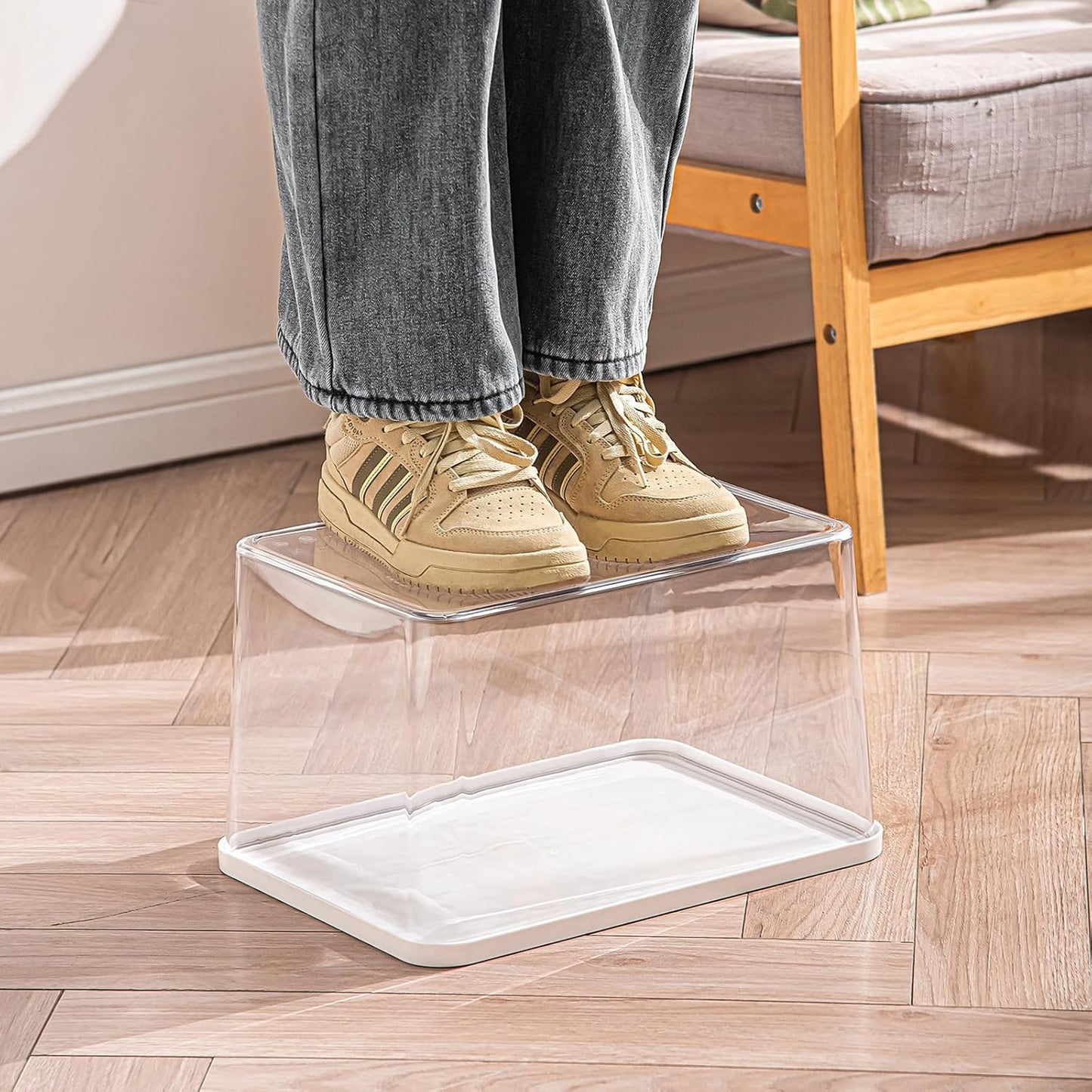 Clear plastic storage bins with LIDS-4packs,storage containers for snacks, cosmetics, books, dog food, Storage Organizer for Nursery,Kitchen, Living room,Bedroom, Bathroom, Office (Clear-White Lid)