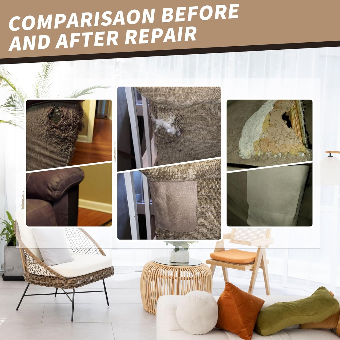 Azobur Sofa Repair Patch - Oversized Microfiber Patch, Self Adhesive Fabric, Super Cost-Effective Combination (Brown)