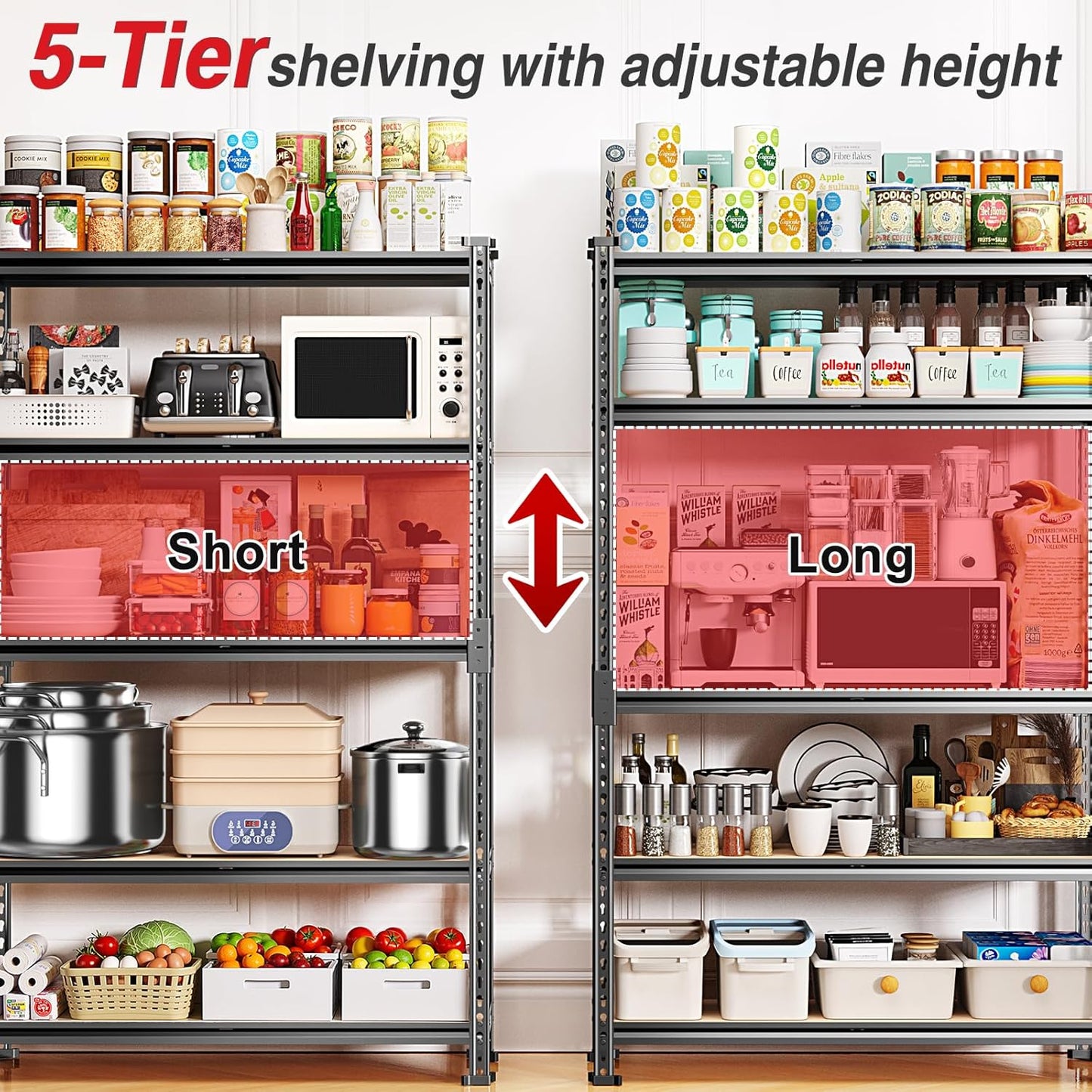 TigerParty 2050LBS Heavy Duty Garage Shelving, 5-Tier Adjustable Storage Shelves, Metal Shelving Unit and Storage Rack for Pantry, Basement, Warehouse, 72" H x 36" W x 16" D, MDF Borad
