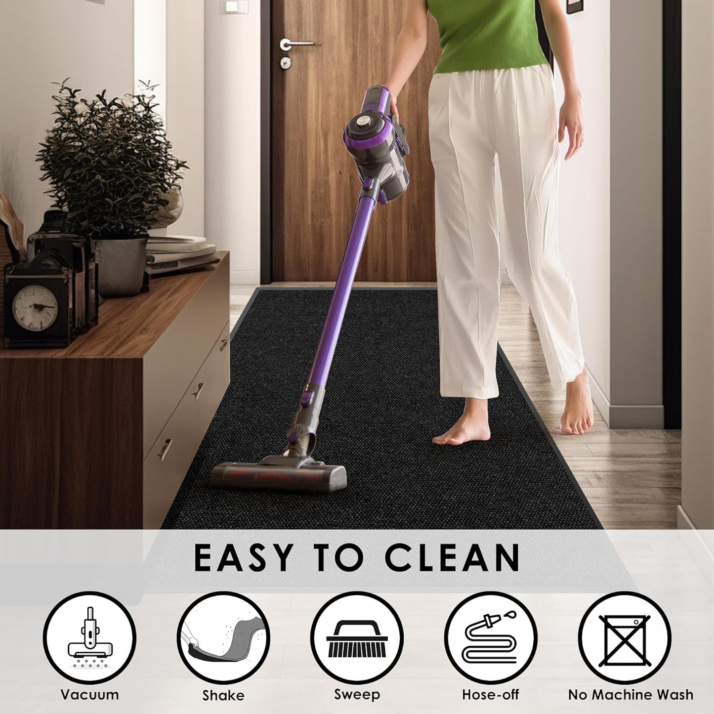 2′ x 19′ Front Door Mat Indoor Outdoor Entrance, Commercial Floor Mat Heavy Duty Dirt Trapper Entryway Doormat, Custom Size Non Slip Rubber Backing Welcome mat, Door Mat for High Traffic Area