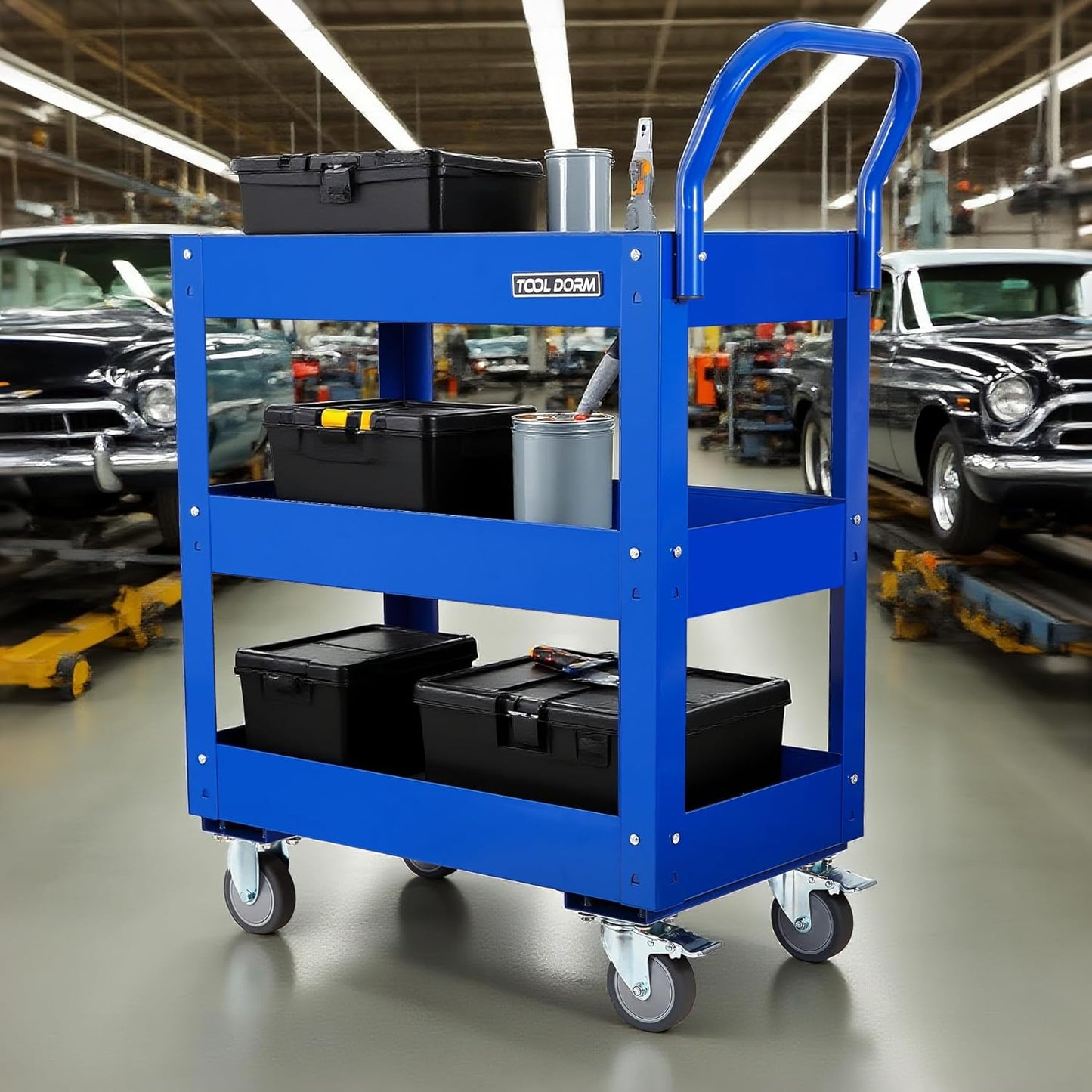 3 Tray 29.3 inch Tool Cart, self Assembly, 300 LBS Capacity Rolling Tool Carts on Wheels, Heavy Duty Utility Cart, Mechanic Tool Storage Cart for Garage, Warehouse and Repair Shop, Blue