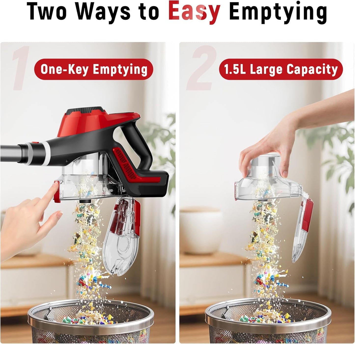 Cordless Vacuum Cleaner, 30Kpa Home Stick Vacuum, Smart Display & 1.5L Dust Cup, 55mins Max Runtime, Rechargeable Lightweight Handheld Vavuum for Pet Hair/Carpet/Hardwood Floor/Car (Red)