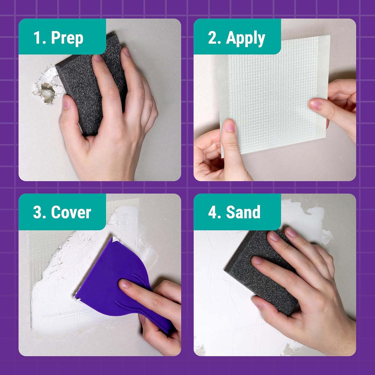 StrongPatch® 4 in. x 4 in. Flexible Self-Adhesive Wall Repair Patch (3-Pack) – Versatile, Cut-to-Fit, Easy Application for Holes, Cracks, and Corners