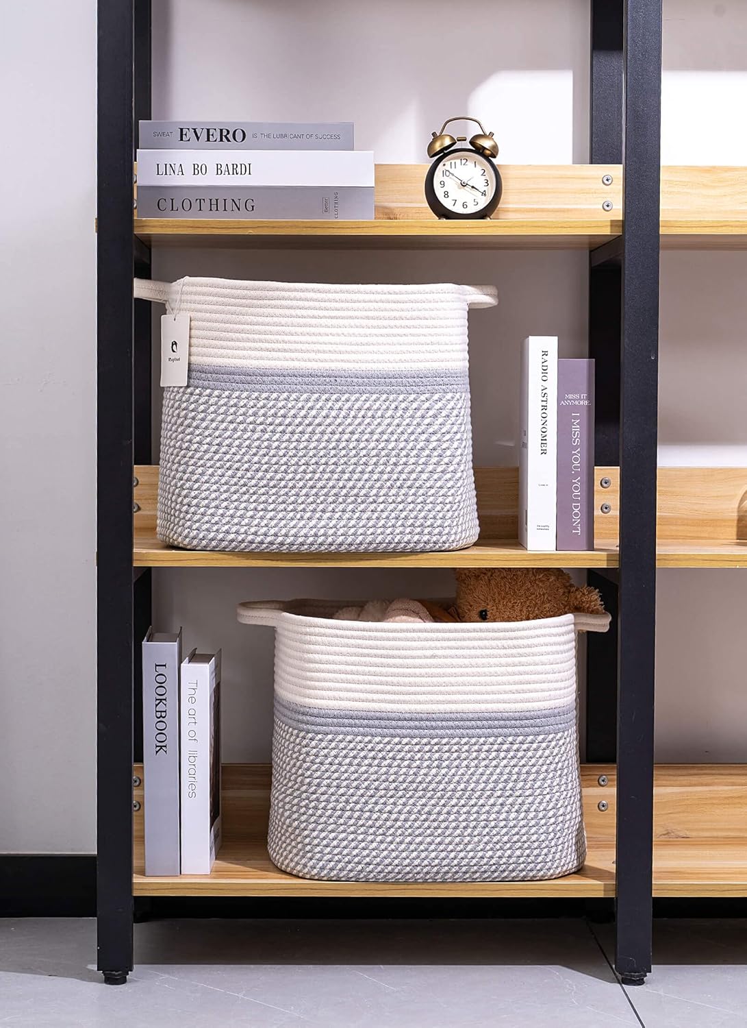 Medium and Large Woven Basket//With Handle, Used for Toys and Fabric Storage Basket used for Storing xl Storage Box, Decorative Storage Box Room 2pack (14L*12H YWhite/Gray, 14L*10W*12H)