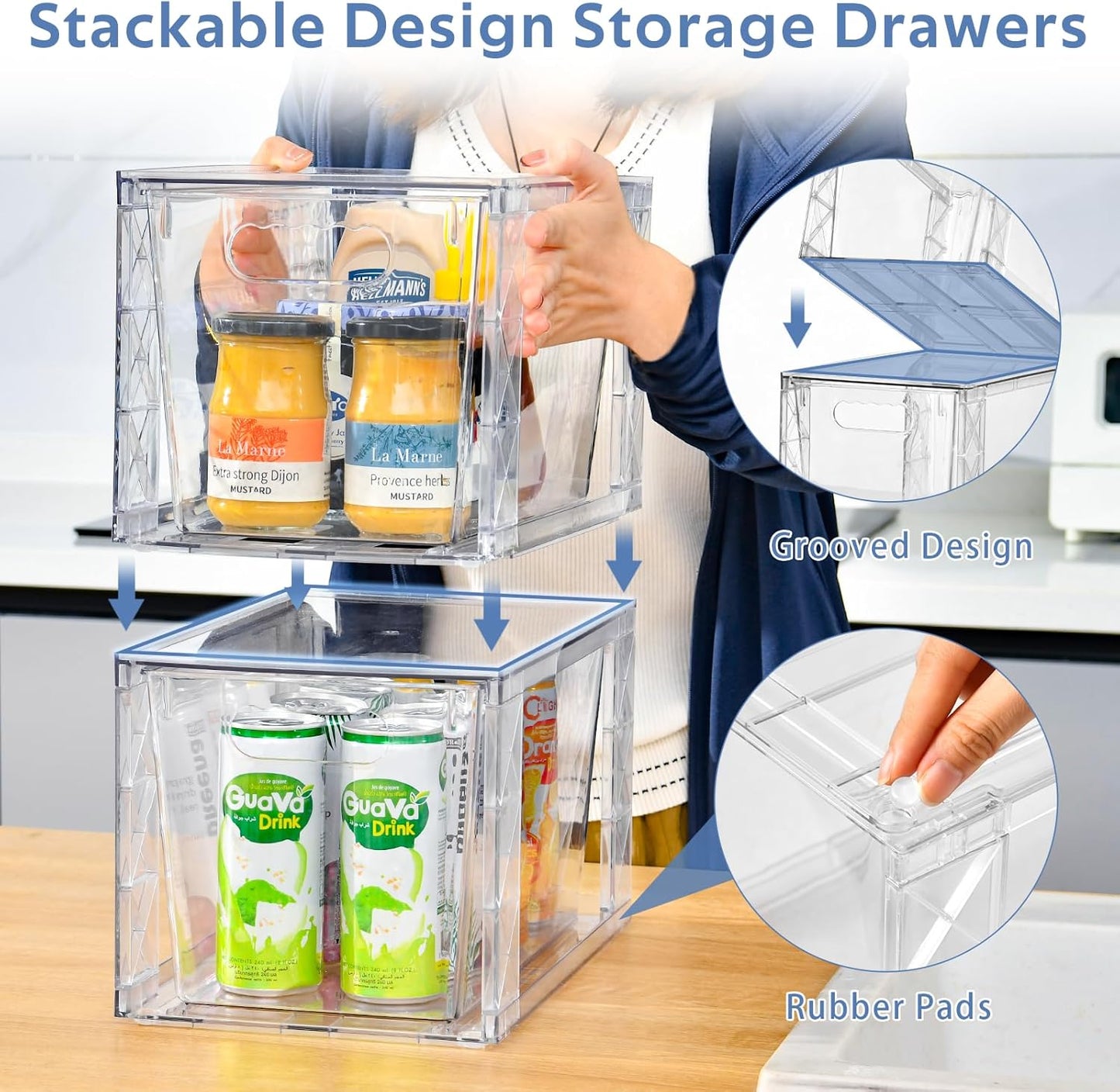 Plastic Drawers Storage, 4Pack Clear Stackable Storage Drawers, Acrylic Storage Bins with Drawers for Fridge Organizers, PlasticDrawers Stackable for Makeup Organizers Cosmetic Display, Large