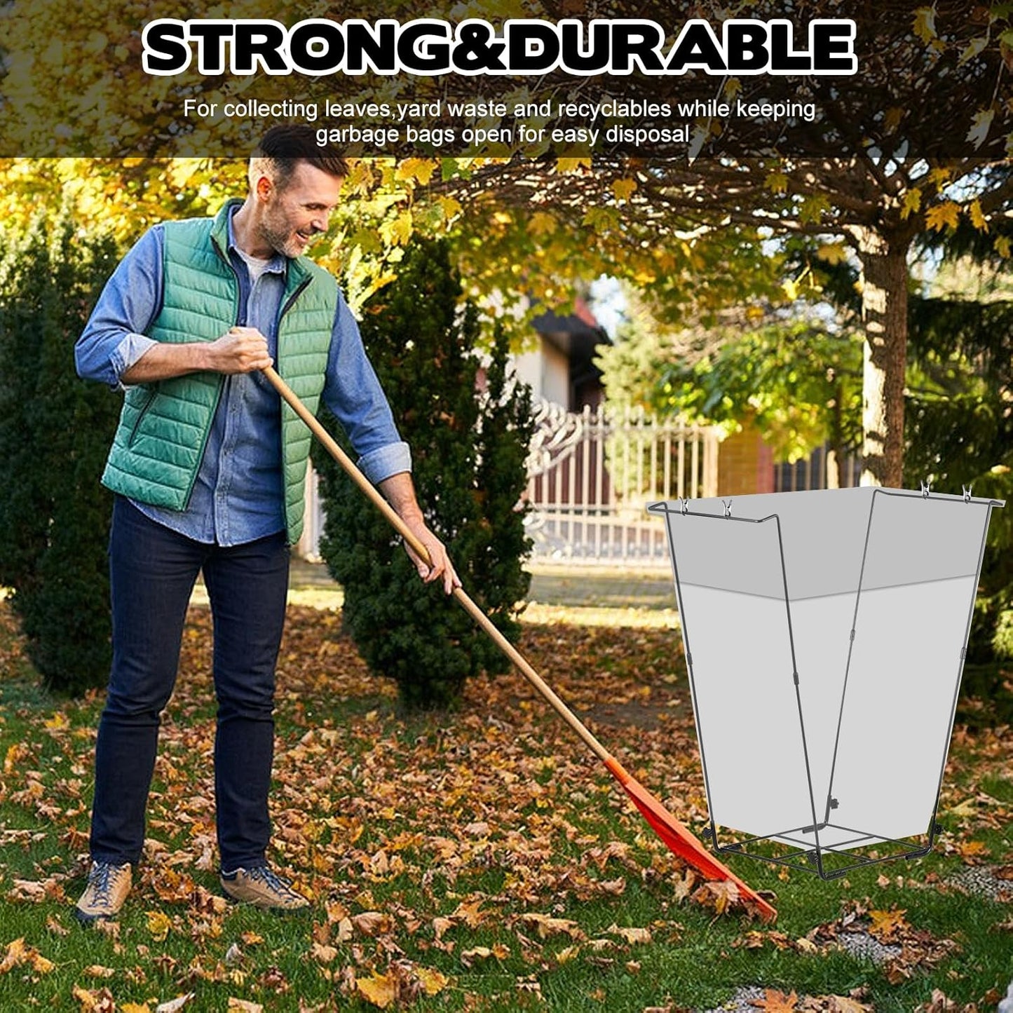 2 pcs Metal Trash Bag Holder, Outdoor Metal Leaf Bag Holder Stand, Garbage Bag Frame Holder for 30-45 Gallon Bags, for Yard Camping Garden Lawn Party Supplies