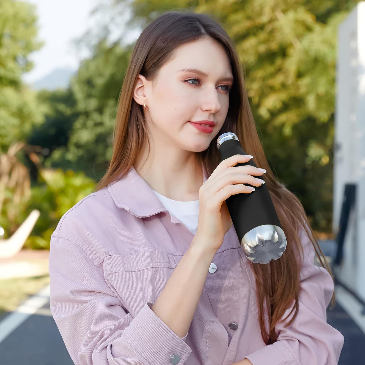 MEWAY 17oz Sport Water Bottle 8 Pack Vacuum Insulated Stainless Steel Leak-Proof Double Wall Cola Shape Water Bottle,Keep Drinks Hot & Cold (Black,8 Pack)