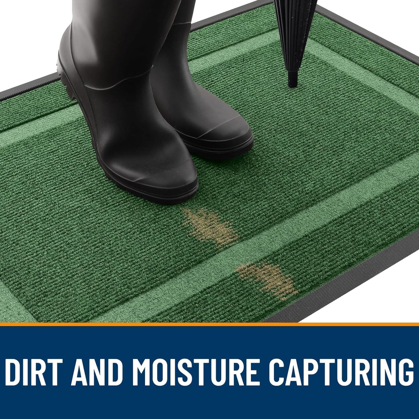 OLANLY Front Door Mat Indoor Outdoor Entrance, Waterproof All-Season, All-Weather Doormat, Sturdy Natural Rubber, Fade Resistant, Low Profile, Easy Clean Patio Porch Entryway Mat, 36x24, Green