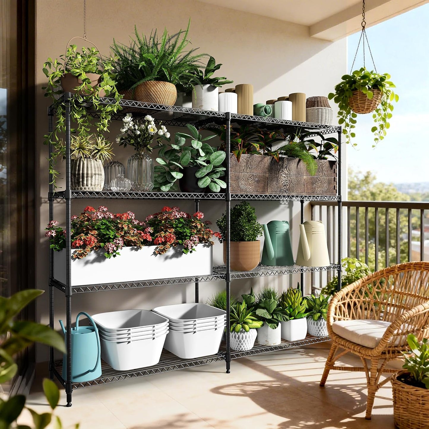 4 Tiers Storage Shelves Load 1200LBS, Metal Shelving Wire Metal Shelving Unit Shelves for Storage Adjustable Garage Shelving for Pantry Kitchen Garage Black 15.8" D x 33.5" W x 59.5" H