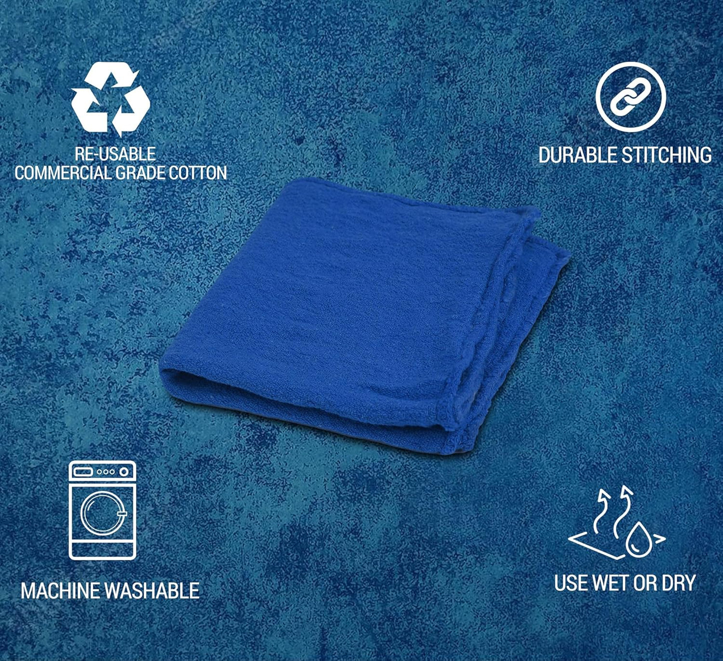 Cotton Shop Towels - Pack of 25 Cleaning Rags 12'' x 14'' - Super Soft and Absorbent Shop Rags for House - Multipurpose Cleaning Towels for Automobiles, Industries, Garage