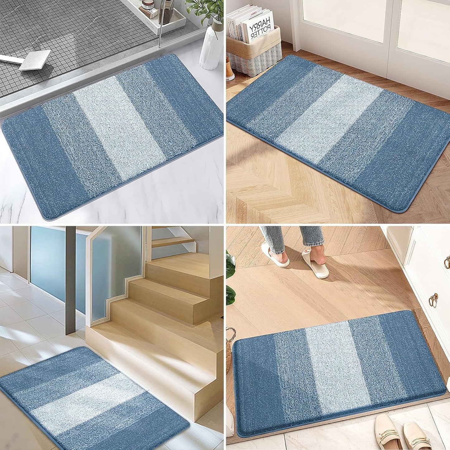 Kitinjoy Indoor Outdoor Door Mat, 36x24 Non-Slip Absorbent Dirt Trapper, Low-Profile Washable Inside Entrance Front Floor Mat, Sturdy Soft Entry Doormats for Entryway, Light Blue
