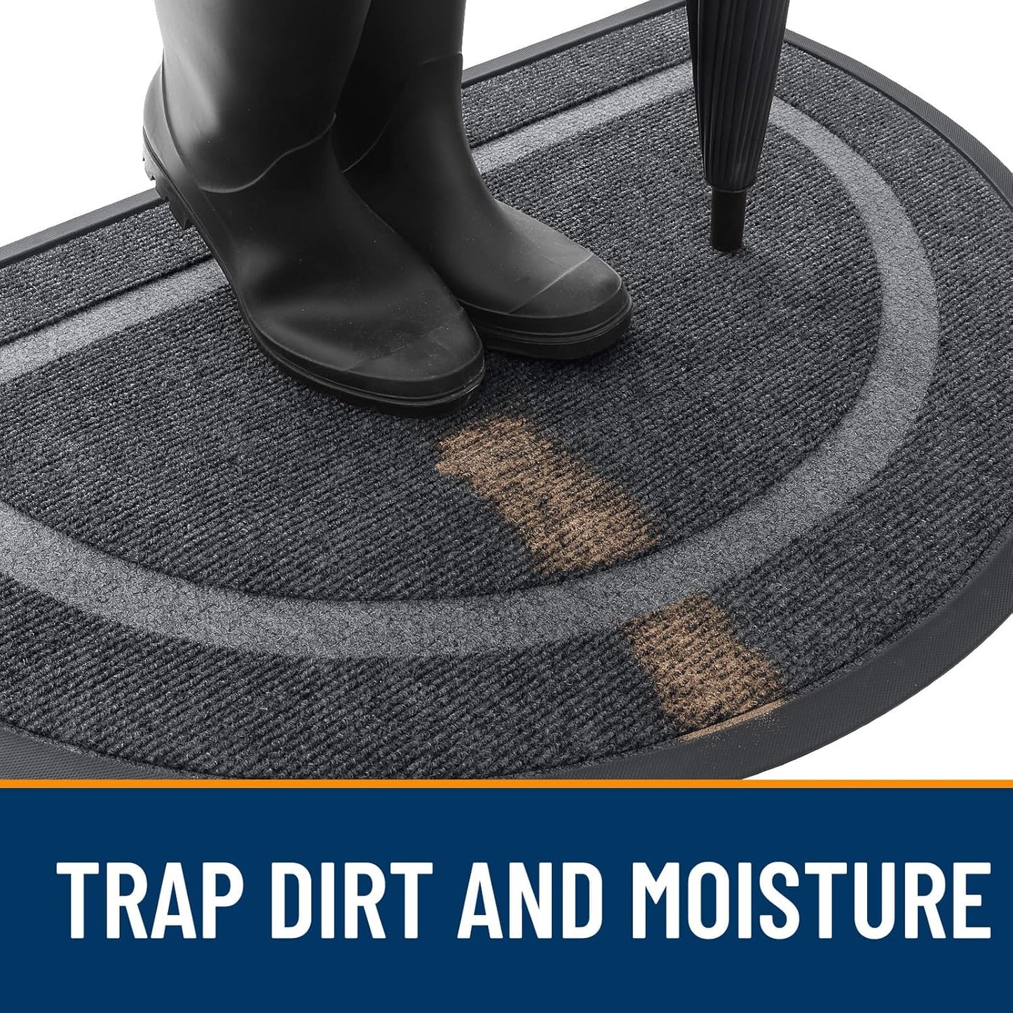 OLANLY Half Circle Door Mat Indoor Outdoor Entrance Welcome, Waterproof All-Season, All-Weather Doormat, Sturdy Natural Rubber, Low Profile, Easy Clean Patio Porch Entryway Mat, 29.5x17, Grey