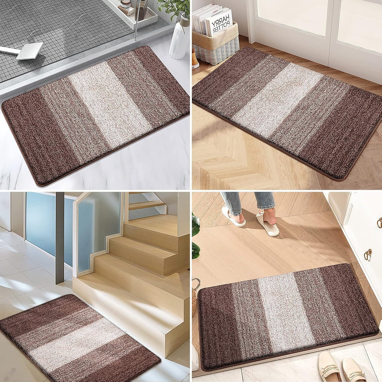 Kitinjoy Indoor Outdoor Door Mat, 47x20 Non-Slip Absorbent Dirt Trapper, Low-Profile Washable Inside Entrance Front Floor Mat, Sturdy Soft Entry Doormats for Entryway, Brown