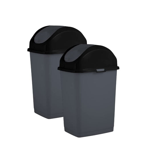 Superio Mini Desktop Trash Can with Swing Top Lid Portable Plastic Garbage Can for Countertop, Desktop, Make up Vanity, Bathroom, Car, Under Sink, Dorm Compact Waste Bin 5 L 1.25 Gal (2, Grey)